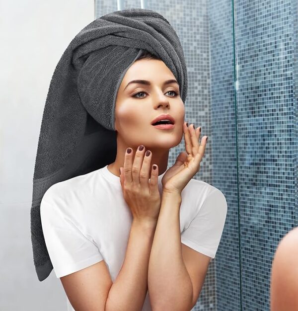 Towels 8-Piece Premium Towel Set, 2 Bath Towels, 2 Hand Towels, and 4 Wash Cloths, 600 GSM 100% Ring Spun Cotton Highly Absorbent Towels for Bathroom, Gym, Hotel, and Spa (Grey) - Image 6