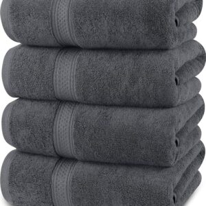 Towels 4 Pack Premium Bath Towels Set, (27 x 54 Inches) 100% Ring Spun Cotton 600GSM, Lightweight and Highly Absorbent Quick Drying Towels, Perfect for Daily Use (Grey)