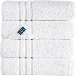 Linen White Bath Towels 4-Pack - 27x54 Inches Soft Lightweight and Highly Absorbent Quick Drying Towels, Premium Quality Perfect for Daily Use