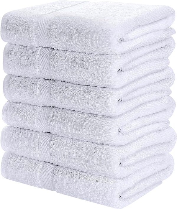 6 Pack Medium Bath Towel Set, 100% Ring Spun Cotton (24 x 48 Inches) Lightweight and Highly Absorbent Quick Drying Towels, Premium Towels for Hotel, Spa and Bathroom (White)