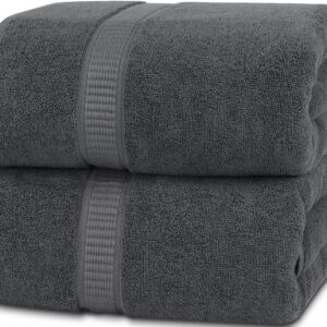 Luxurious Jumbo Bath Sheet 2 Piece - 600 GSM 100% Ring Spun Cotton Highly Absorbent and Quick Dry Extra Large Bath Towel - Super Soft Hotel Quality Towel (35 x 70 Inches, Grey)
